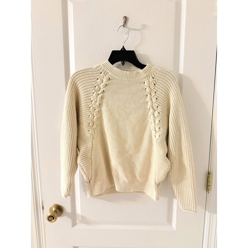 Cream Chunky Knit Lace Up Sweater Simply Vera Vera Wang Small Cozy Classic
